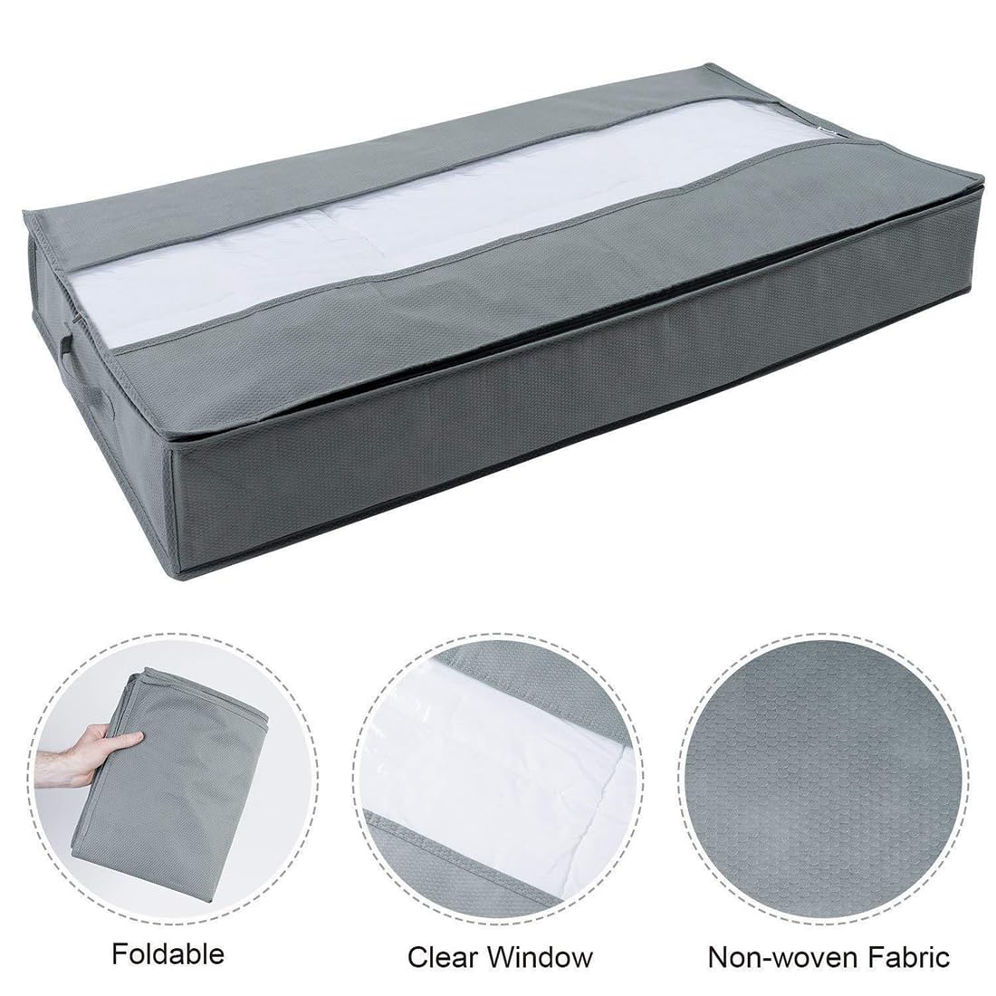 Lot De 2 Housses De Rangement Sous Lit – 100 X 50 X 15 Cm, 90 L, Tissu Non Tissé Avec Poignées Et Fenêtre PVC – Organisateur Couvertures & Vêtements Noir