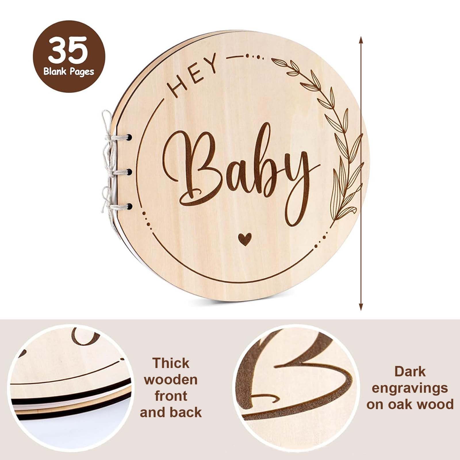 35 Pages Baby Shower Guest Book, Wooden Baby Memory Book, Signing Book for Baby Shower Guest Book Baby, Baby Message Book - Image 2