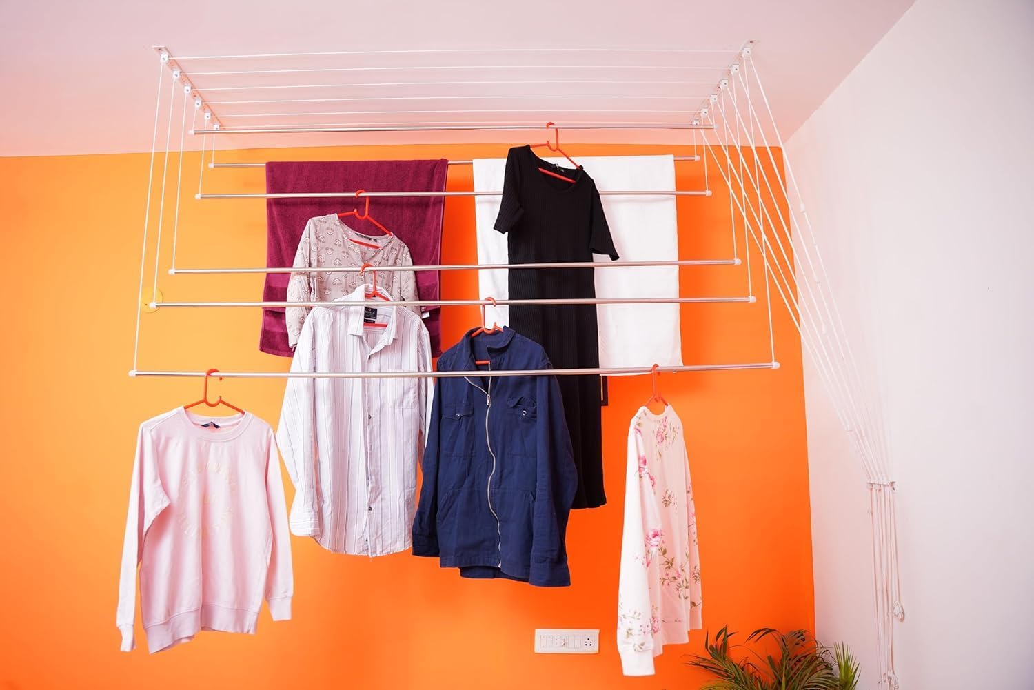 - NR INDUSTRIES Stainless Steel Rust Proof Ceiling Clothes Hanger/Rack Roof Mount Cloth Dryer With Individual Drop Down Railers (Nri3Feets)