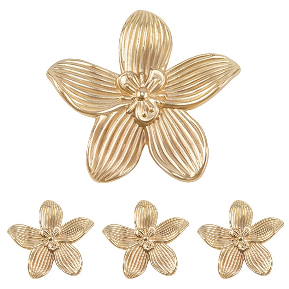 Dongker Gold 4Pcs Gold Flower Cabinet Knobs, 4/8Pcs Vintage Floral Drawer Pulls For Bathroom,Furniture, Vanity, Closet Cabinet Dresser Door Pulls