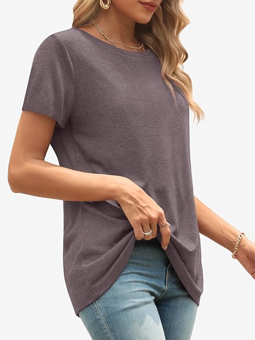 ATHMILE Womens T Shirt Summer Tops Short Sleeve Fashion Basic Casual Oversized Beach Vacation Clothes 2025 Trendy Grey Purple thumbnail 3