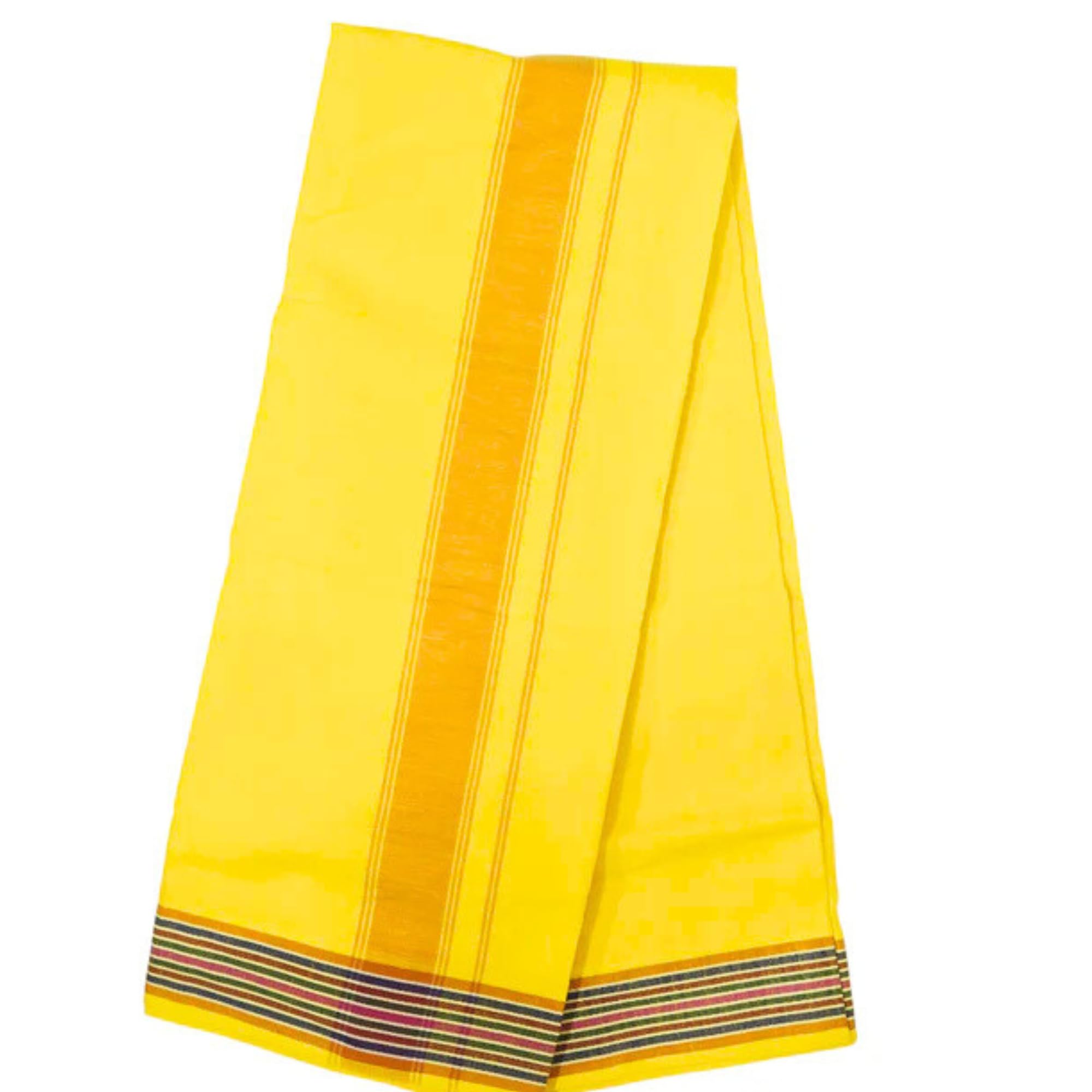 Khadi Cotton Lungi for Men | Handwoven Pure Cotton Traditional Lungi with Stripe & Premium |White,Pink,Yellow, Multi-Color Border |-picture-29