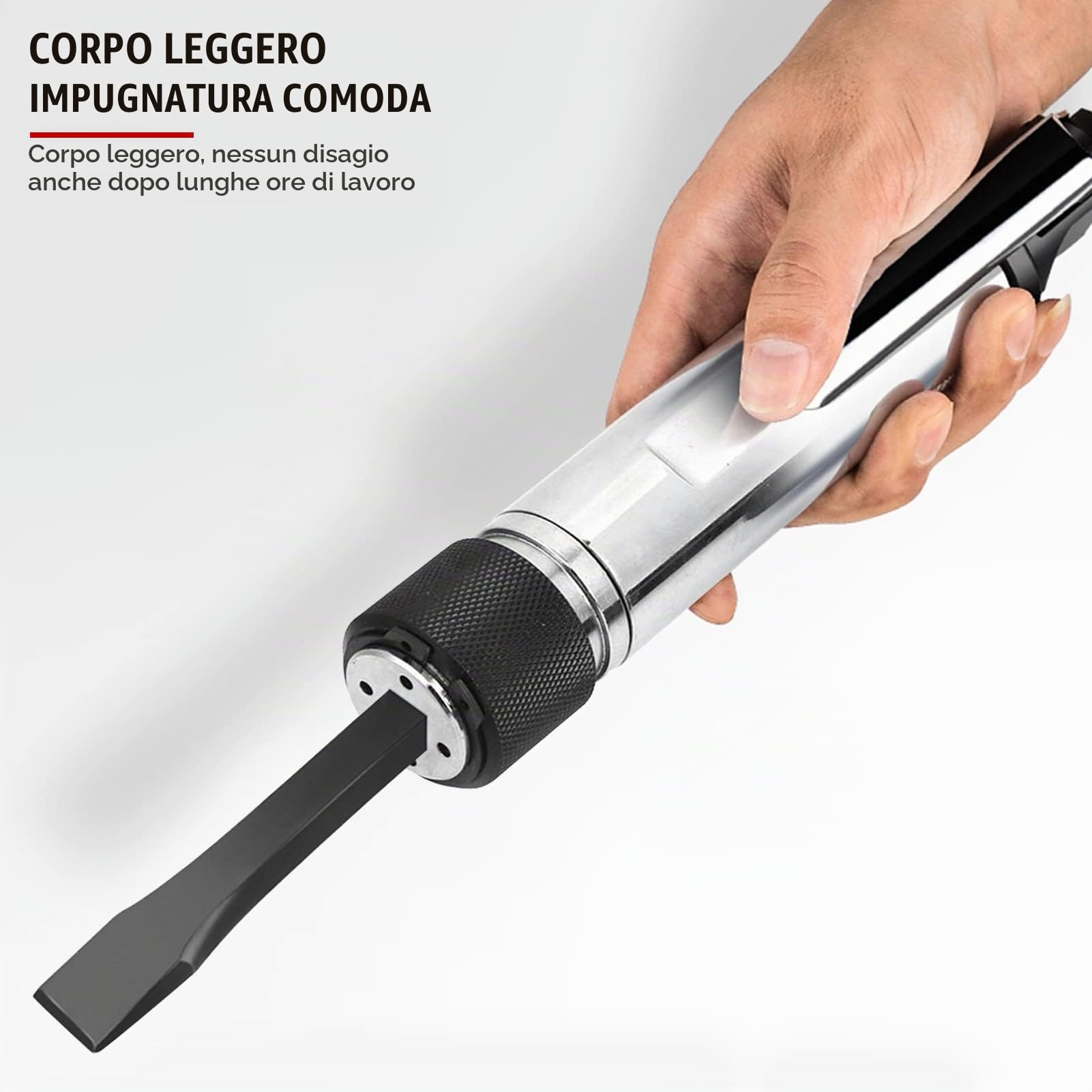 Martello ad aria con manico dritto in lega di alluminio EVTSCAN, con 2 set di scalpelli, 1,5 J / min, per riparazione automobilistica, lavorazione dei metalli, edilizia o lavorazione del legno, CZ2