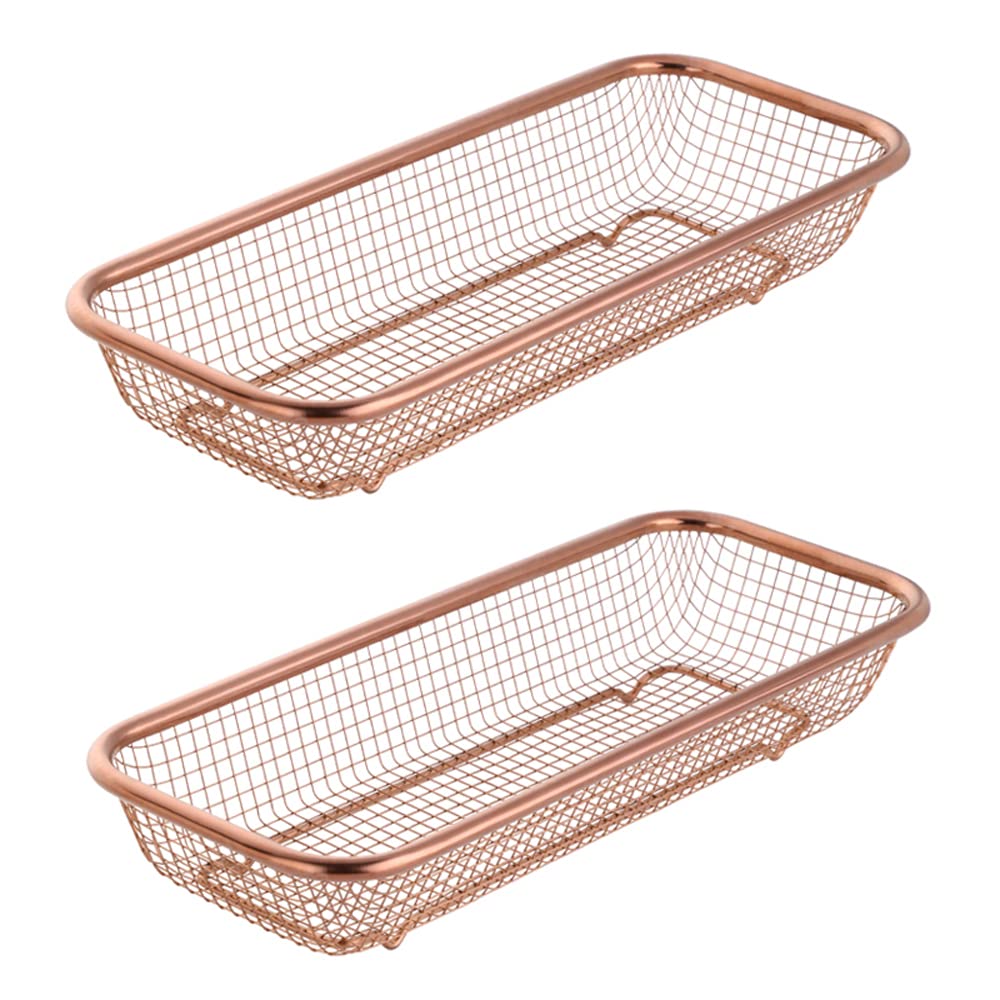 BYEGOU Kitchen Drawer Organizer, Stainless Steel Storage Container Rose Gold Metal Cabinet Storage Basket for Holding Silverware Kitchen Utensil, Pack