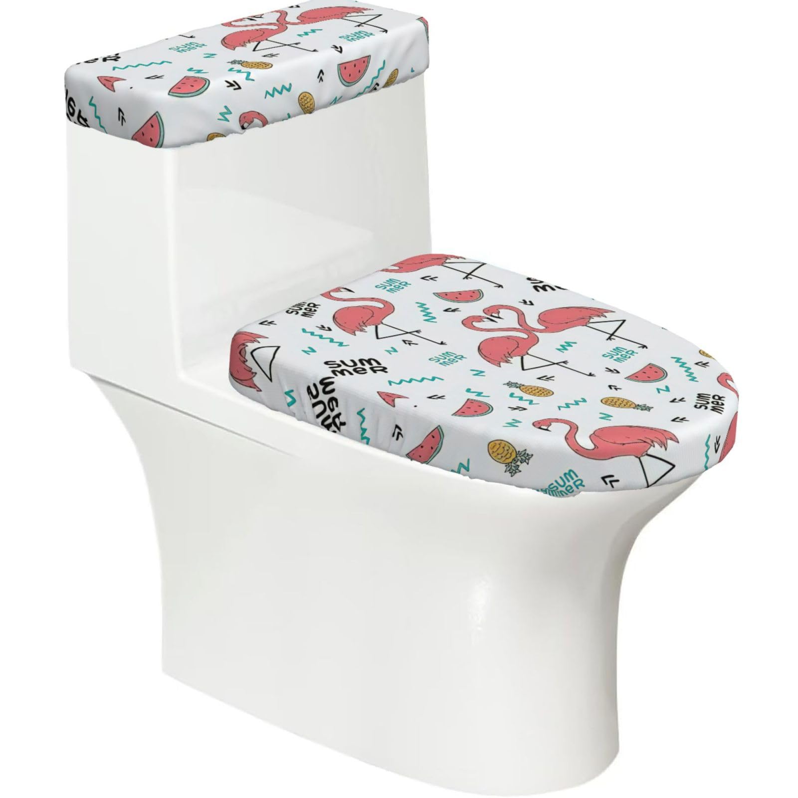 Pink Flamingo. Print Bathroom Decor Toilet Lid Cover And Tank Covers, Restroom Accessories Fits Most Round