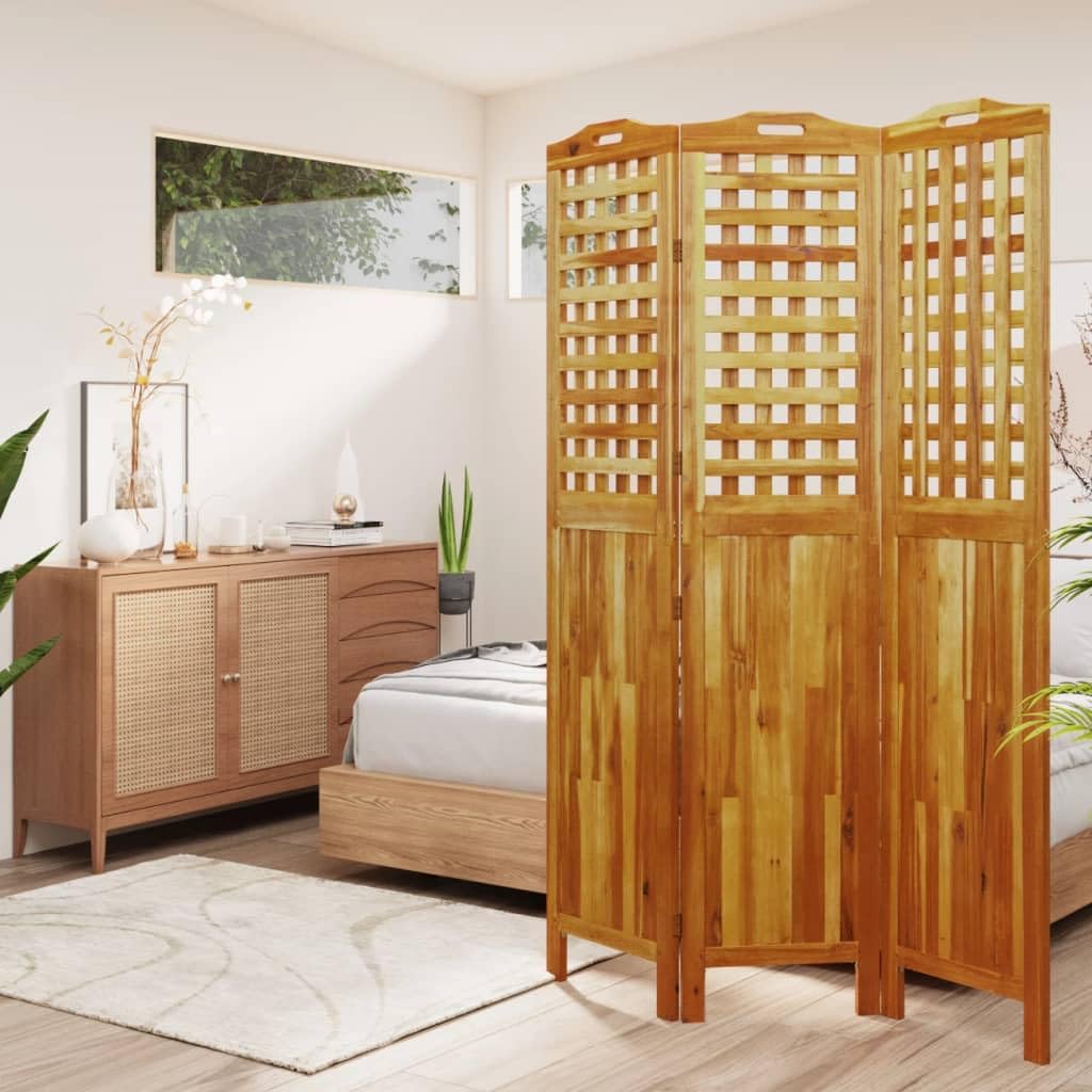 Divisorio in legno massiccio di acacia, 3 pezzi, 121,5 x 2 x 180 cm, paravento pieghevole per privacy e privacy in soggiorno