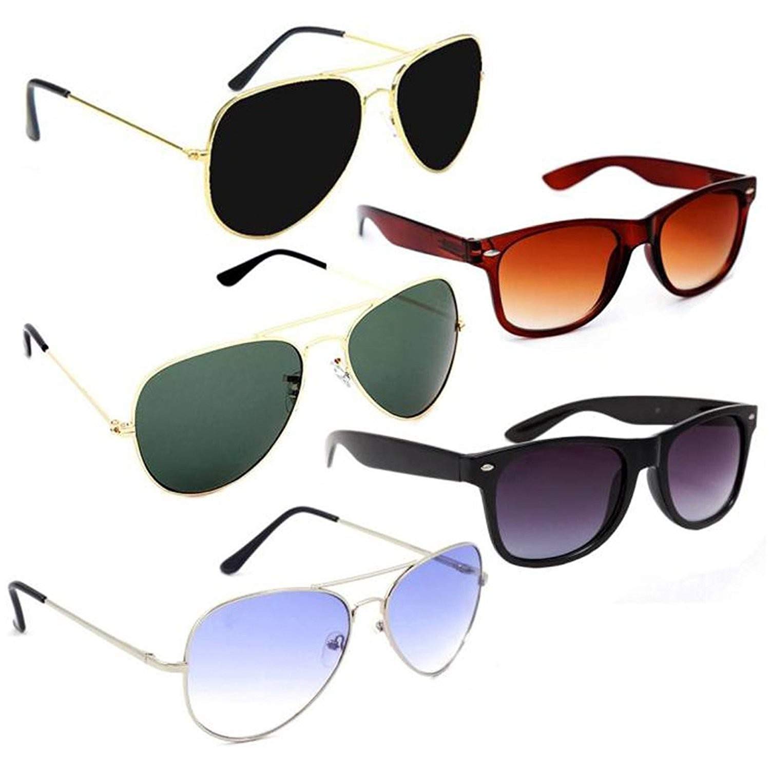 JUST-STYLE UV Protection Aviator Sunglasses for men and women - Combo of 5 (Multi Color)