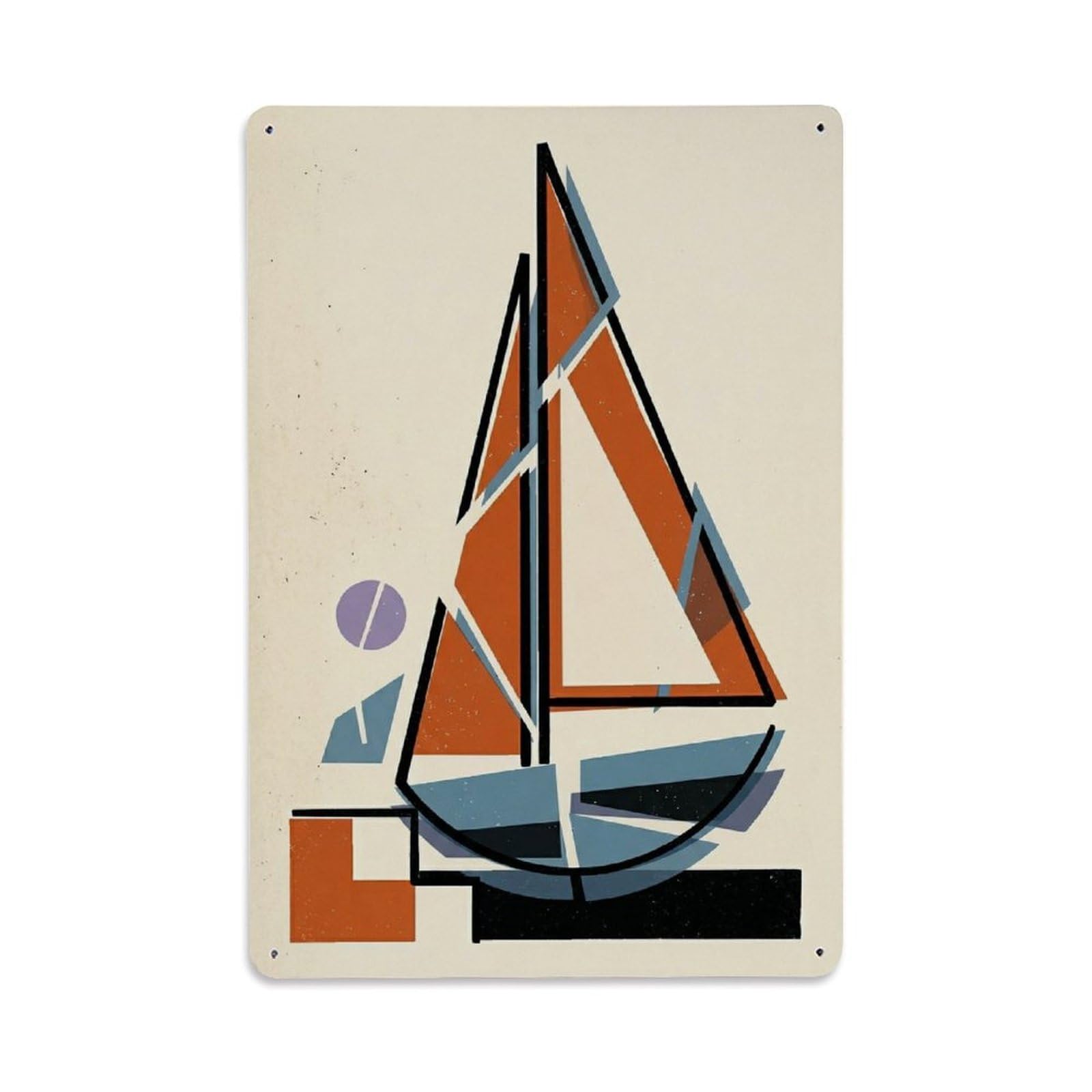 Harbor Sailboat Vertical Shape Layout Abstract View Metal Tin Sign Plaque Wall Decor for Cafe, Man Cave, Club Bar, Office, Home Garden Round Metal Poster 8x12Inch