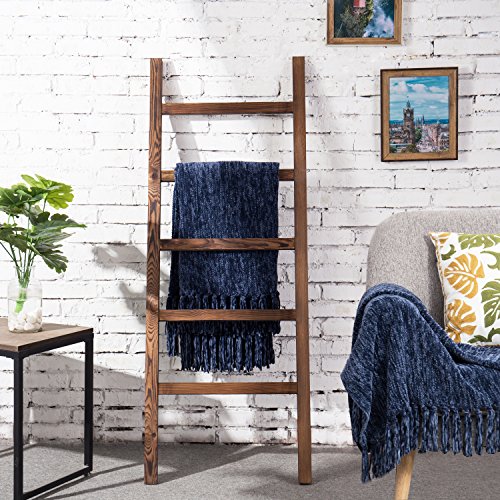 MyGift 4.5-Foot Brown Wood Decorative Blanket Storage Ladder