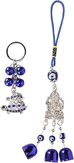 Llavero de Tortuga de Ojos Azules Buena Suerte Amuleto Chimes de Viento decoración de Espejo de automóvil Colgando para protección Oficina en casa