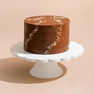 Vesici 1 Pcs Small Cream Wooden Cake Stand Scalloped Reusable Round Cake Stand Mini Dessert Holder for Cupcake Donut Dessert Wedding Baby Shower Birthday Table Display Tea Party, 7.75"L x 7.75"w x 3"h