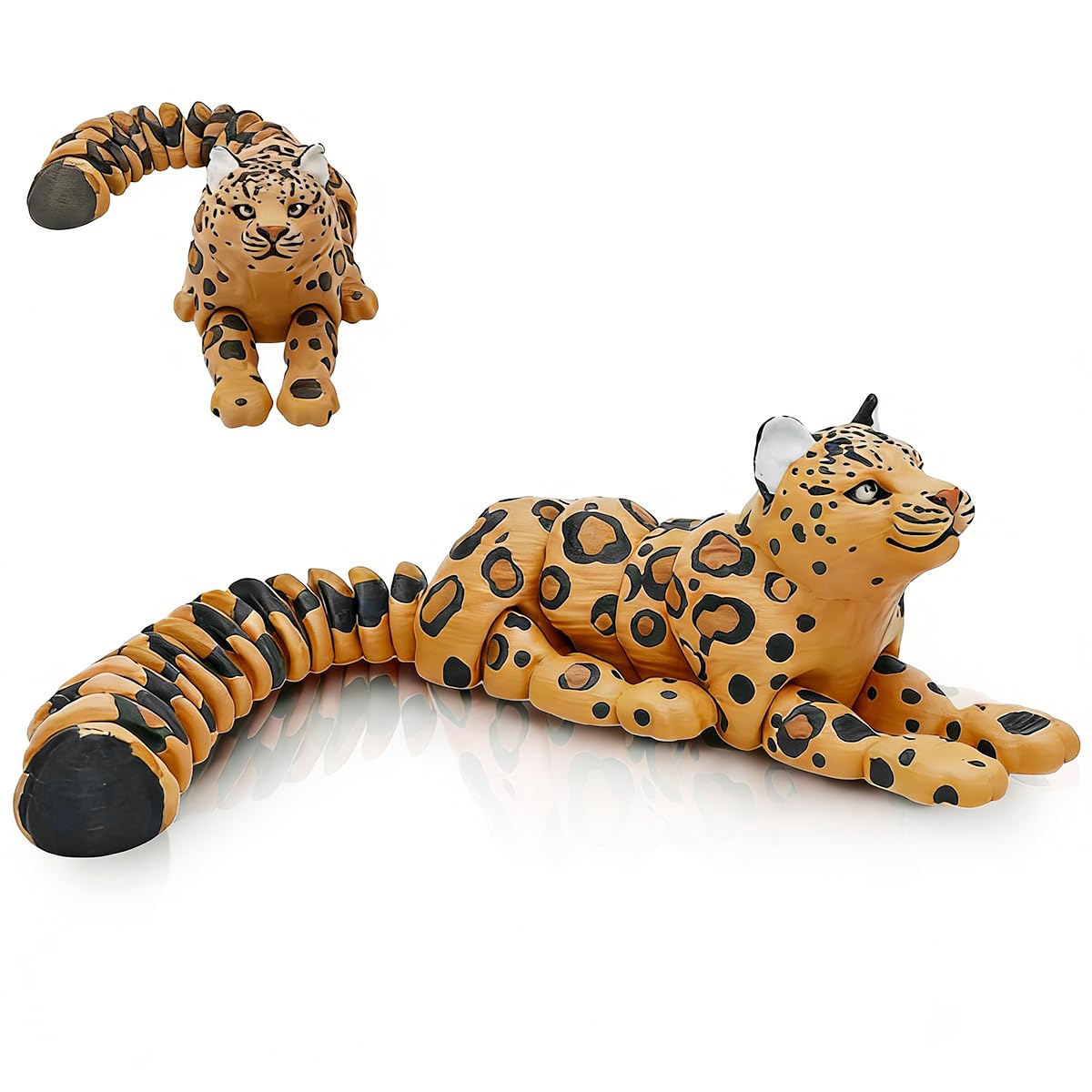 HATFRYF 3D Printed Animals Snow Leopard, Mini Animal Figures, 21cm Articulated Animal Toy with Realistic Poseable Joints, 3D Printed Toys Desk Decor for Boy and Adult Home Display (Brown)