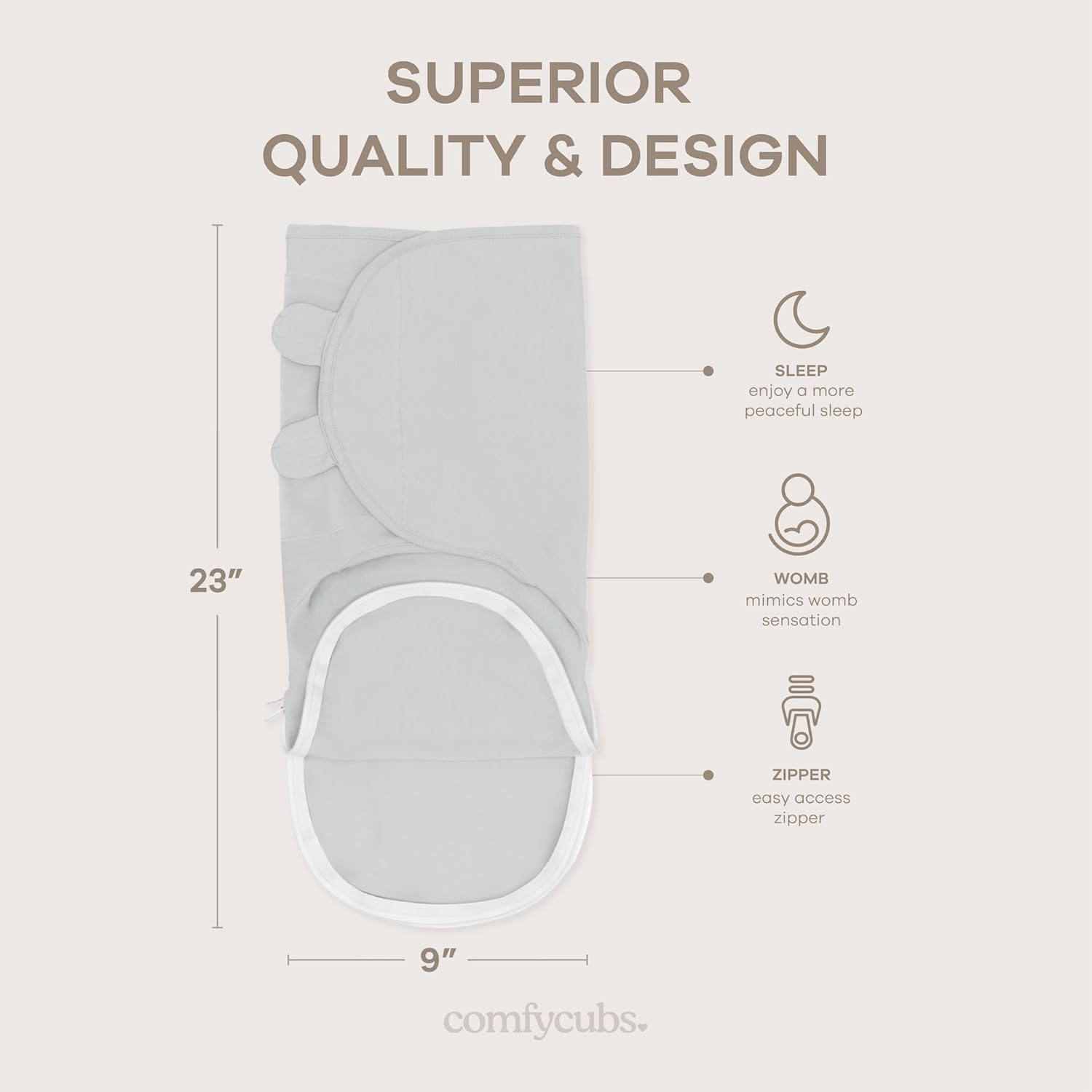 Comfy Cubs Easy Swaddle Blanket with Zipper Closure, 3 Pack - 100% Cotton Newborn Wrap, Large for 3-6 Months Infants, Breathable and Durable Sleep Sack for Babies - Stone, Pacific Blue, Sage