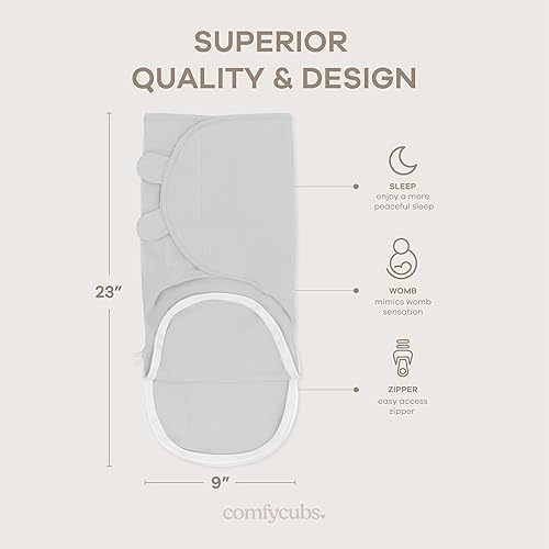 Miniatura 3 de Comfy Cubs Manta fácil de envolver con cierre de cremallera, paquete de 3 100% algodón para recién nacido, grande para bebés de 3 a 6 meses, saco