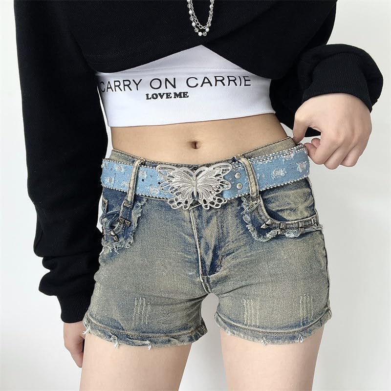 Women Leather Belt Cowgirl Cowboy Y2k Punk Grunge Butterfly Buckle Belt for Jeans Goth Fashion Outfits Accessories3