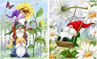 2Pack Diamond Painting Kits for Adults, Full Drill Gnomes Kissing Flowers Diamond Painting Kits, DIY 5D Garden Diamond Painting Sunflowers Butterfly Diamond Art Kits for Home Decor 12X16Inch