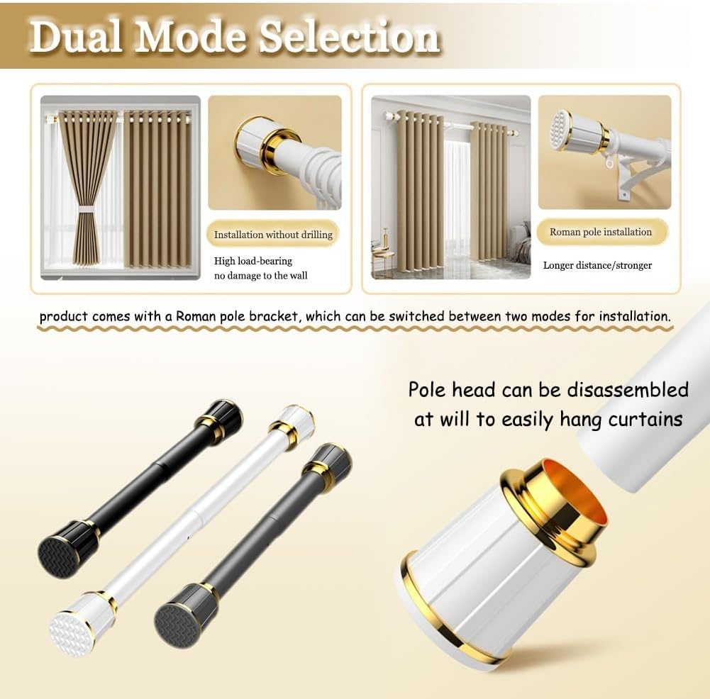 Telescoping Curtain Rods 16-197 in Adjustable Window Curtain Rod Set with Bracket/No Drilling Privacy Living Room Curtain Rod for Kitchen Bedroom Window Office (Carbonizedcolor : White, Size : 162"