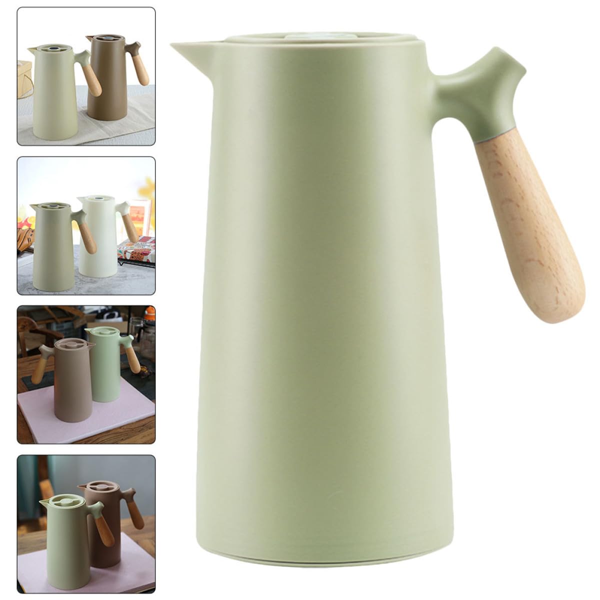 Homoyoyo Isolierte Thermosflasche 1l mit Holzgriff und Kunststoff Glaseinsatz für Zuhause und Büro Hält Getränke Heiß kein Unangenehmer Geruch