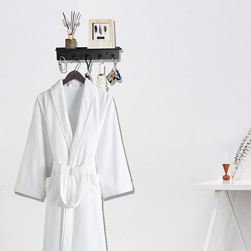 Miniatura 4 de SIMVE Toallero de baño montado en la pared, estante de aluminio inoxidable con 5 ganchos para bata de baño, almacenamiento de decoración, accesorios