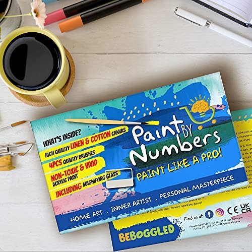 BEBOGGLED Premium Paint by Numbers Kits, Canvas Painting 16 x 20 Canvas, Vivid Safe Acrylic Paint & Quality 4 Paint Brush Set for Paint by Numbers for Adults & Paint by Numbers for Children