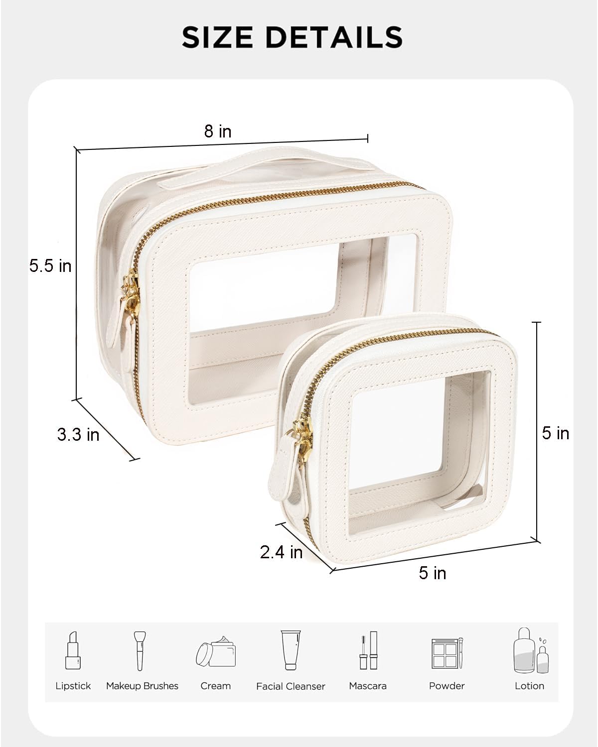 Clear Makeup Bag Set, Small Portable Clear Makeup Bag Cute Waterproof Travel Cosmetic Bag Makeup Pouch TSA Approved Toiletry Bag Women Traveling Car Organizer Car Essentials