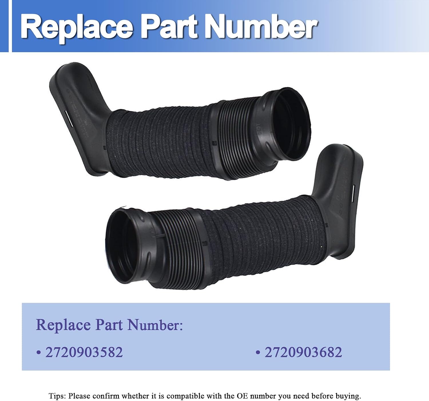2720903582 2720903682 2PCS Air Cleaner Intake Inlet Duct Hose Left & Right Fits for Mercedes-Benz 2008-2012 C300, 2008-2011 C350, 2010-2011 E350