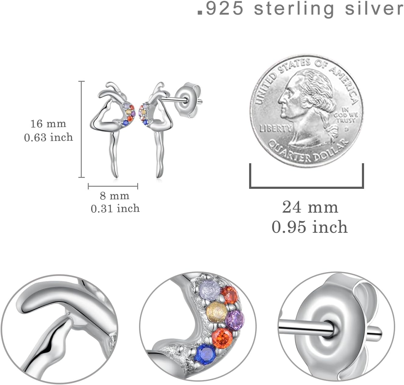 925 Sterling Silver Gymnastics Stud Earrings - Jewelry Gifts for Gymnasts and Players - Image 6