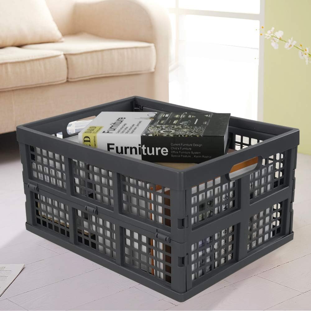 Idomy Plastic Folding Storage Crates, Grey Collapsible Basket, 28 L, Set of 3 : Everything Else