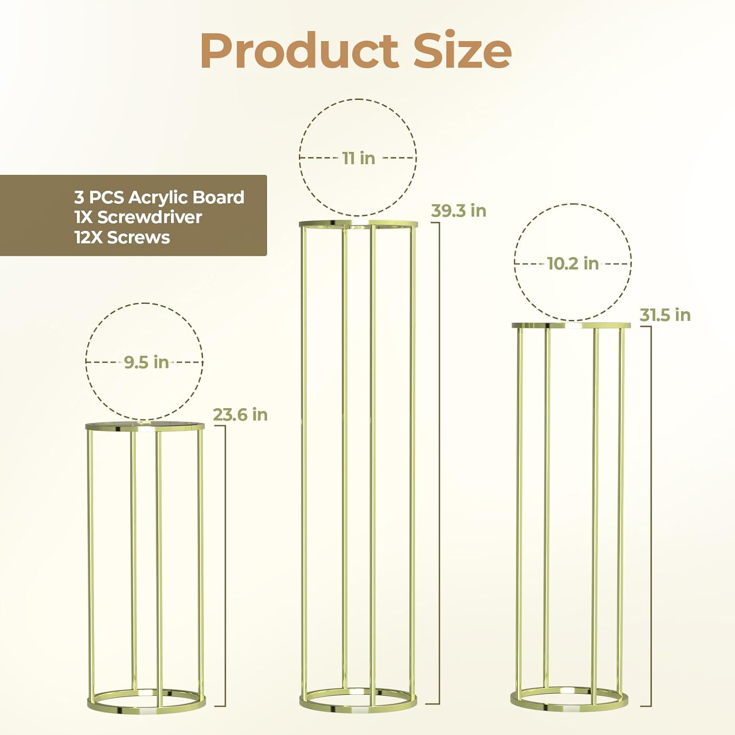 FAHKNS 3PCS Metal Cylinder Pedestal Stand for Party Display Columns Pedestal Stand Cylinder Tables for Weddings Party Birthday Festival Decorations