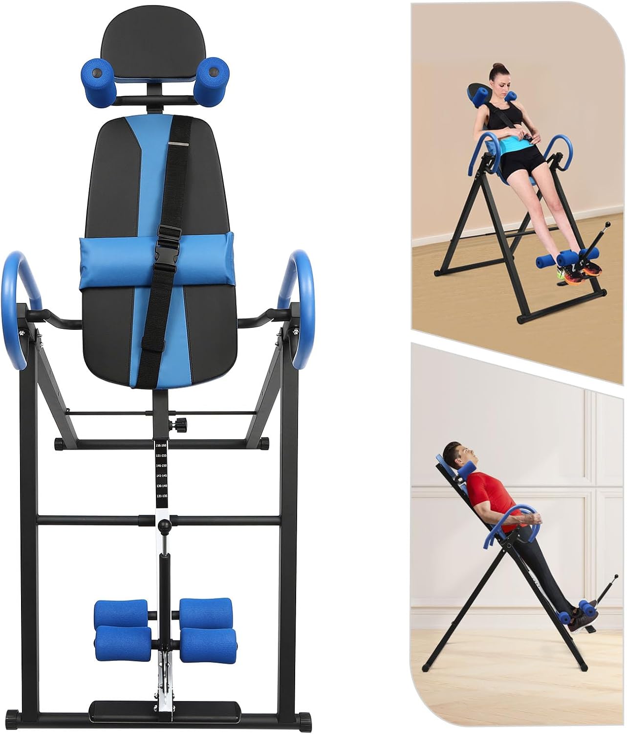 Inversion Table, Inversion Table for Back Pain Relief, 330 lbs Capacity Strength Training Inversion Equipment, Extended Ankle Lock Handle, Back Pain Relief Kit