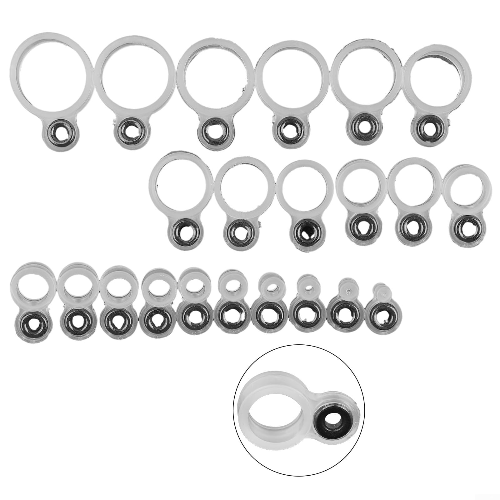 Anneaux de guidage en silicone pour canne à pêche avec inserts en céramique, kit de réparation de pointe de ligne blanche transparente pour la mer, la plage, le bateau, la pêche, 14 ou 22 pièces de
