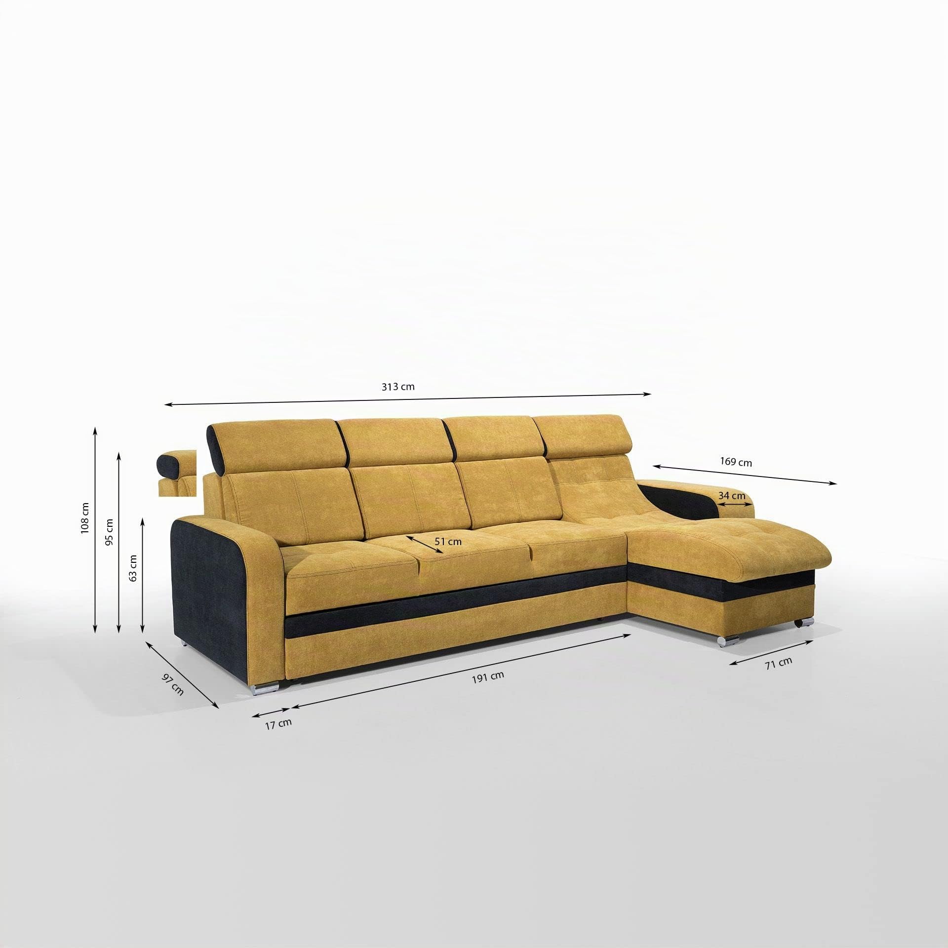 Robin Inspire Bristol Divano Angolare Letto Destra Grigio Nero