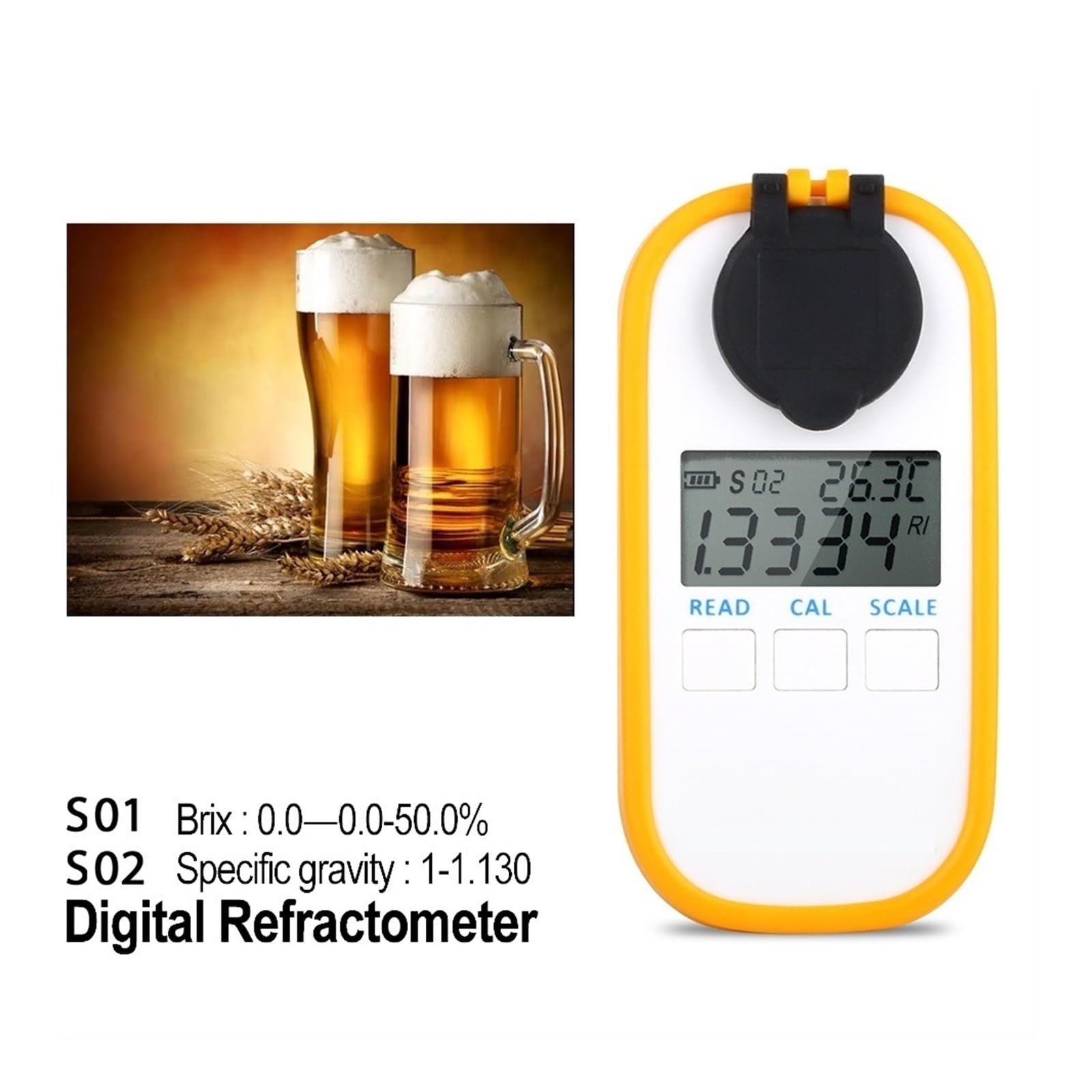 Refractómetro De Cerveza Digital Medidor Gravedad Específico Hidrómetro Mosto 1.0-1.13 0-50% Probador Vino Herramientas Fermentación MedicióN De PrecisióN(DR402-SIM)