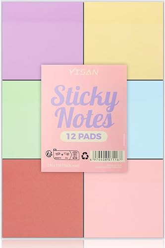 Miniatura 6 de YISAN Notas adhesivas de 3 x 3 pulgadas, colores pastel, 12 almohadillas autoadhesivas, 50 hojasbloc para oficina, hogar, 71167