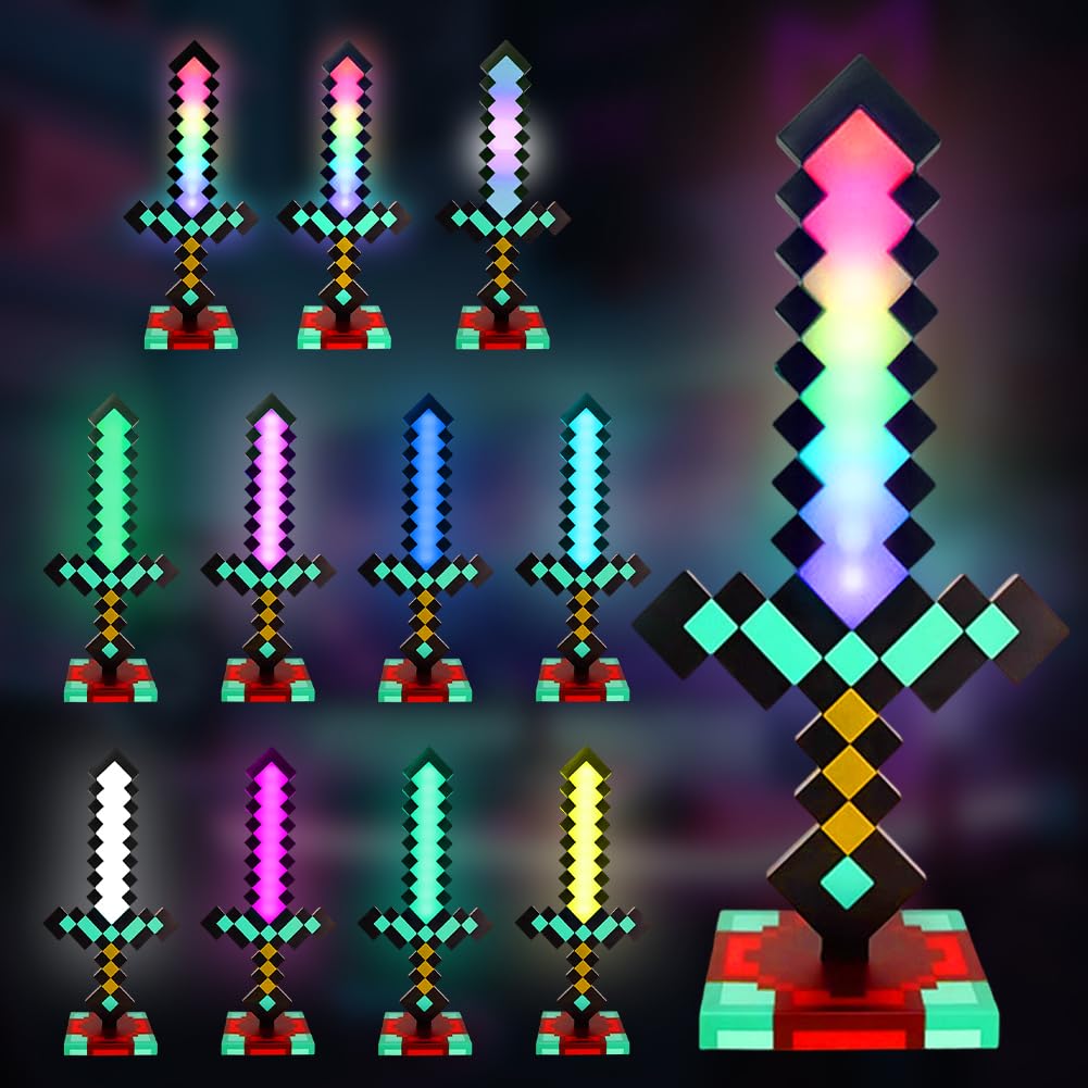 Lampe épée diamant pour table de chevet de gamer et déco de nuit multicolore