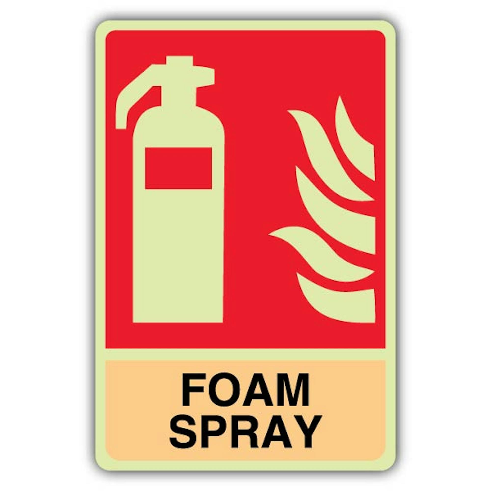 V Safety Glow In The Dark Foam Spray Fire Extinguishers Sign - 300 x 450 mm - Made From Double Glow Rigid Plastic - Fire Safety Signage - Made in Britain