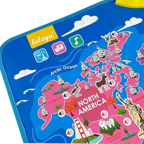 ED-Lumos Educational Talking Wall Chart Englische Weltkarte für Kinder Interaktives Musikplakat mit Worten Tiere Sehenswürdigkeiten Montessori Geschenke für Kleinkinder Vorschulkinder 2-4