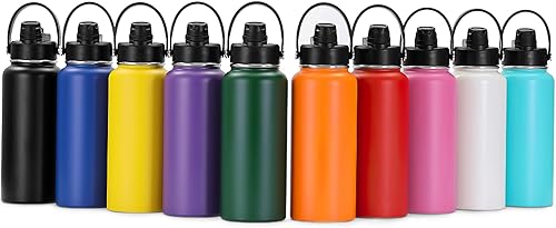 Miniatura 6 de makerflo Botella de agua con recubrimiento de polvo hidráulico de 32 onzas, paquete de 25 con tapa 2 en 1, lista para manualidades para regalos y