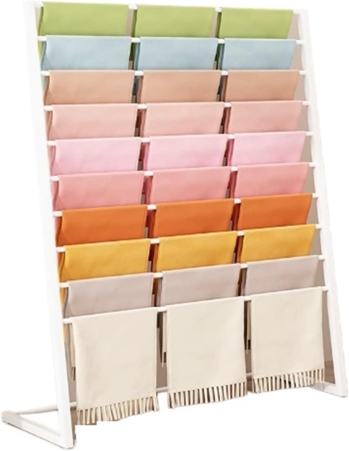 10 Tier Scarf Display Stand, Metal Towel Ribbon Storage Organizer Holder, Belt Pants Rack, Space Saving, for Craft Room, Shopping Centre, Clothing Store,Gold,10,White-80 * 40 * 145cm