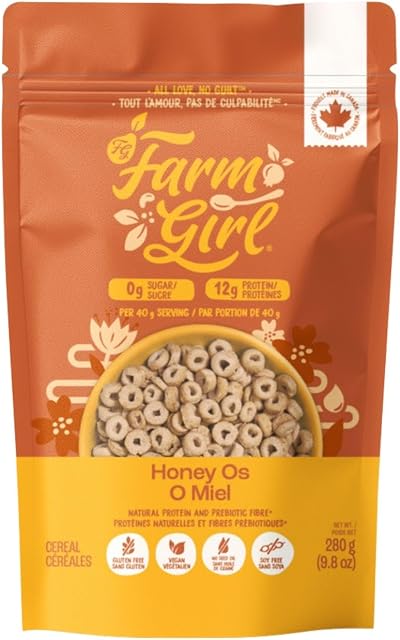 Farm Girl - Noix de miel Os Artistian Keto Céréales - Faible teneur en glucides, non OGM, sans gluten, faible teneur en sucre, zéro conservation - Protéines végétales - Parfait pour les régimes Keto, Vegan et Paleo - Fabriqué au Canada (280g)