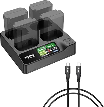 Accoon Toprig 4 Bay NP-FZ100 Battery Charger, PD 60W Fast Charging for Sony A1/A 6600/A 6700/A 7 III/A7R III/A 7C/A7CR/A 7S III/A 7R IV/A 7R V/A 9 II/A 9 III/ZV-E1/ZV-E1, FX3/FX30 Camera Battery