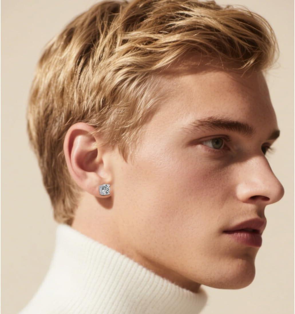 Hypoallergenic Cubic Zirconia Stud Earrings for Women & Men 24K Gold Plated Sterling Silver Post, Big Brilliant CZ Simulated Diamond Halo Studs Sensitive Ear Friendly Fashion Jewelry Gift (SE-3003) - Image 5