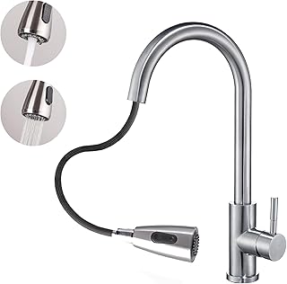 Single Handle Kitchen Faucet - Kitchen Sink Faucet with Pull Out Sprayer - 35.4"Single Handle High Arc Brushed Nickel Stainless Steel Modern Kitchen Faucets - 360°Swivel Two Modes of Discharge Faucet