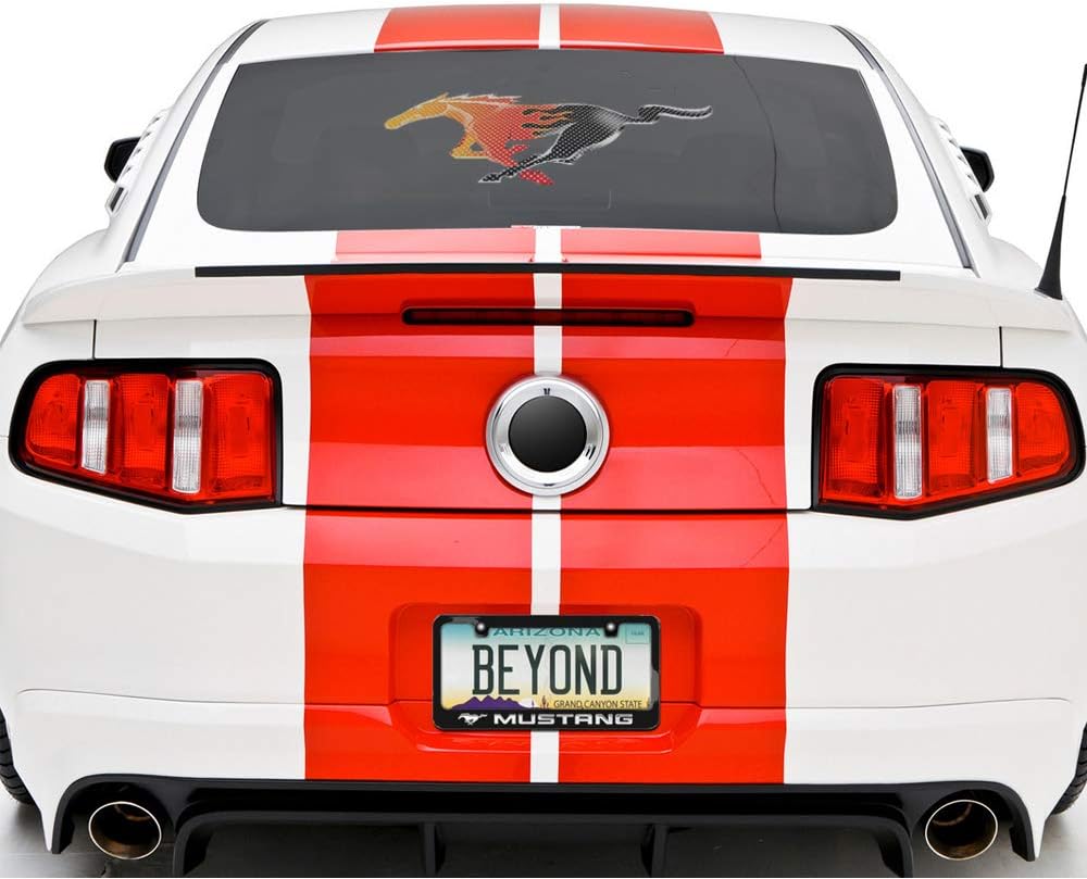 iPick Image for Ford Mustang Flame Pony Perforated Unobstructed View 18" Vinyl Window Film Adhesive Decal - Official Licensed