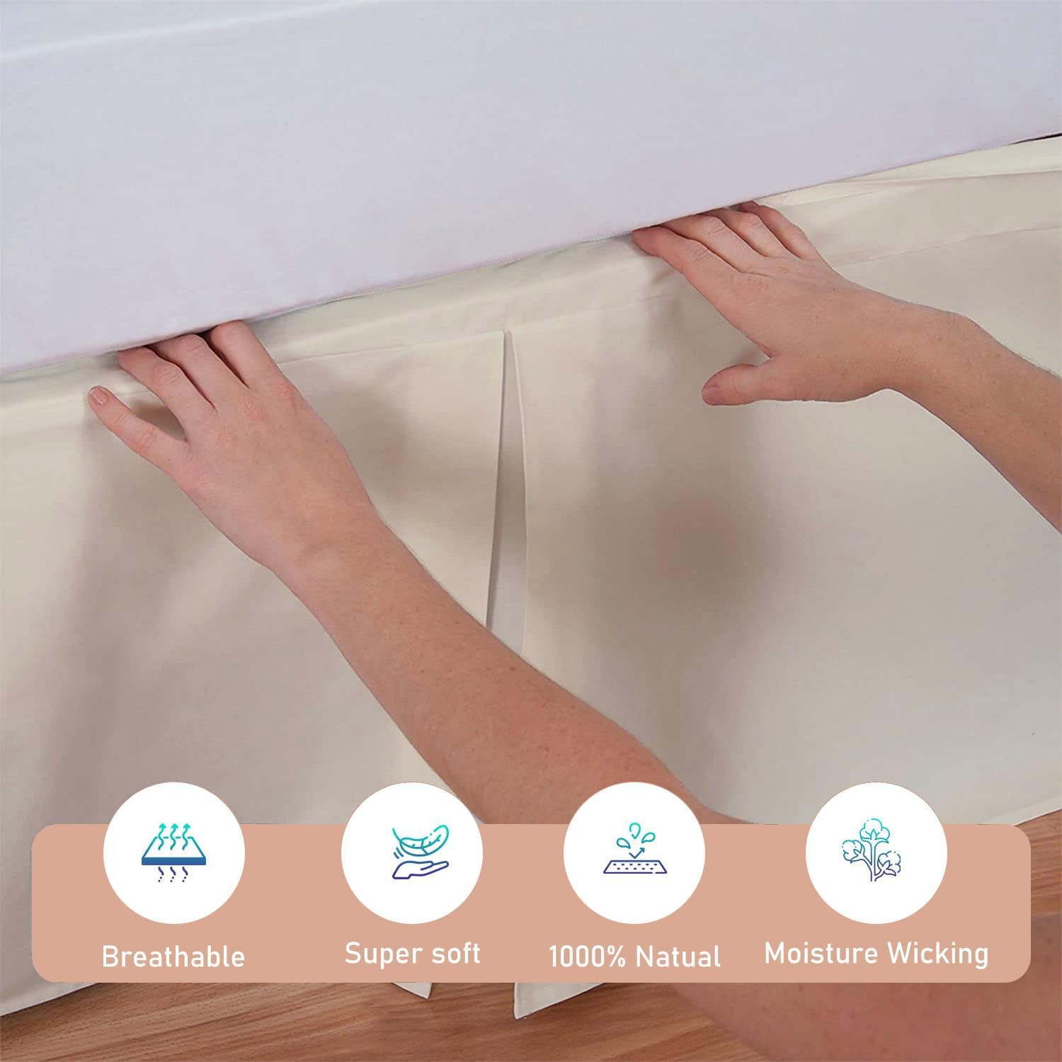 800 Thread Count 100% Egyptian Cotton Hotel Quality Luxurious Box Pleated Bed Skirt Easy Fit with 12 Inch Drop Length (Ivory, King)