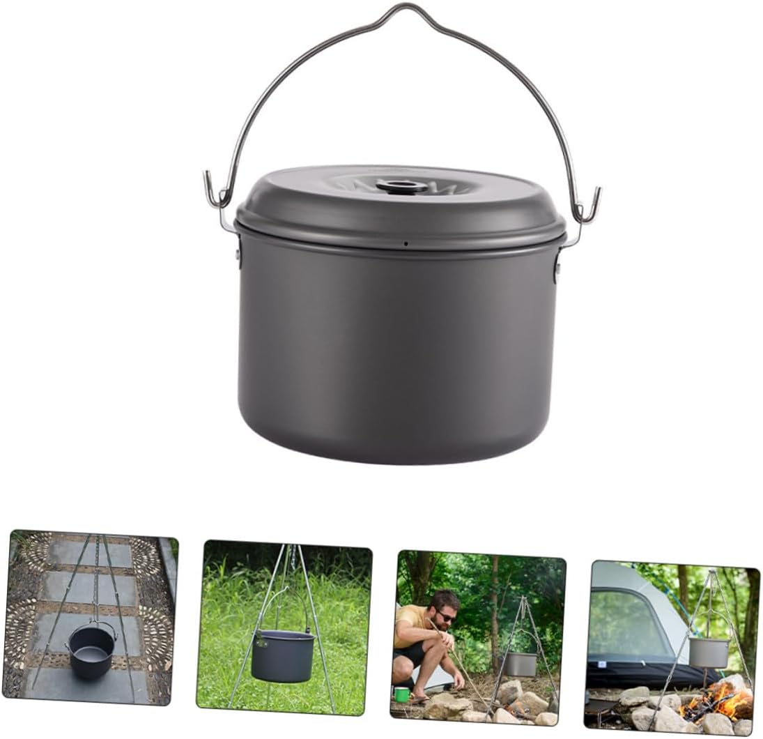 Outdoor Cooking Pot with Folding Handle Hard Oxide Camping Pot for Backpacking Hiking Picnic Non-stick Fast Heating Cookware for Self-driving Tours and Camping