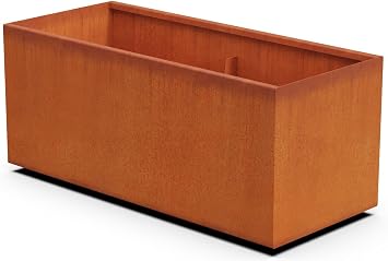 Plantercraft Corten Steel Planters زارع كبير مستطيل للنباتات الخارجية، صندوق زارع خارجي كبير جدًا مقاس 46x20x20 بوصة | سرير حديقة معدني عالي التحمل لتصميم الفناء والمناظر الطبيعية