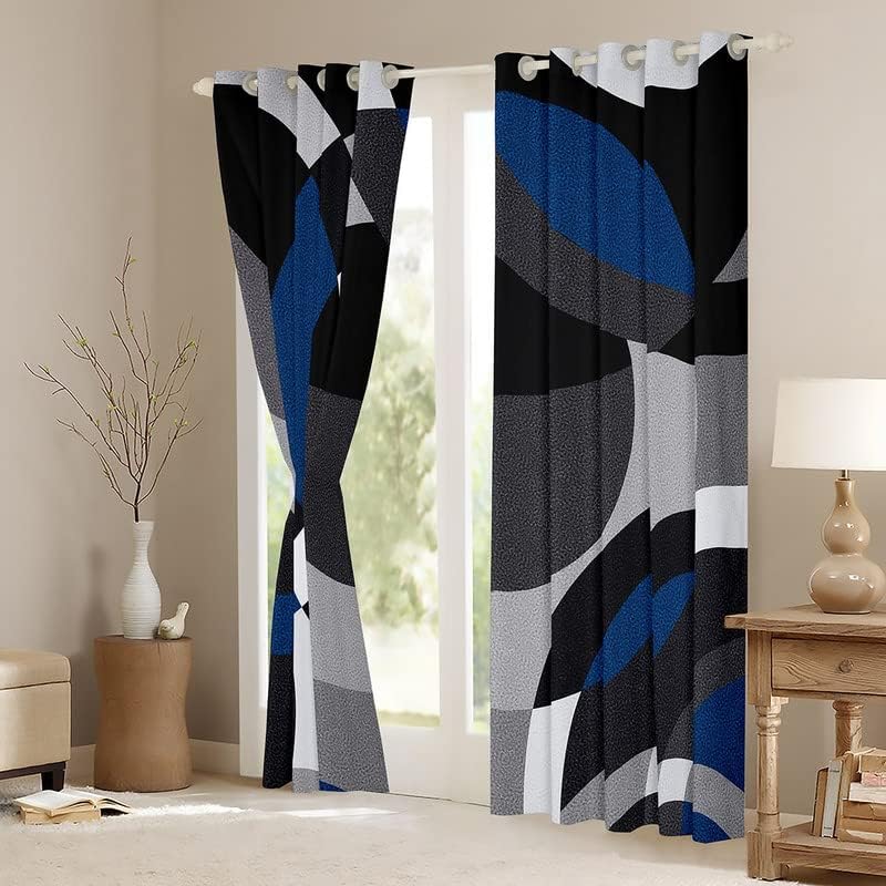 Miniatura 3 de Cortinas azules negras y grises para dormitorio, sala de estar, cortinas opacas con geometría circular, círculo, geométrico, espiral,