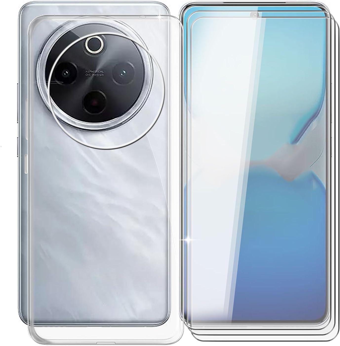 For Vivo iQOO Z10 Mobile Phone Case with 3 Tempered Glass Screen Protectors, Transparent Soft Silicone TPU Case, Shockproof, Scratch-Resistant Case for Vivo iQOO Z10 (6.77 Inches) - Crystal