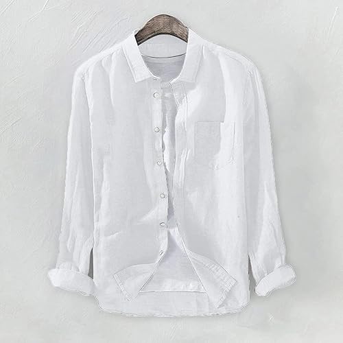 Miniatura 2 de Camisas de lino de manga larga para hombre, camisa casual sin cuello, cuello alto, camiseta de verano, camisas de manga larga, casuales, M-3XL